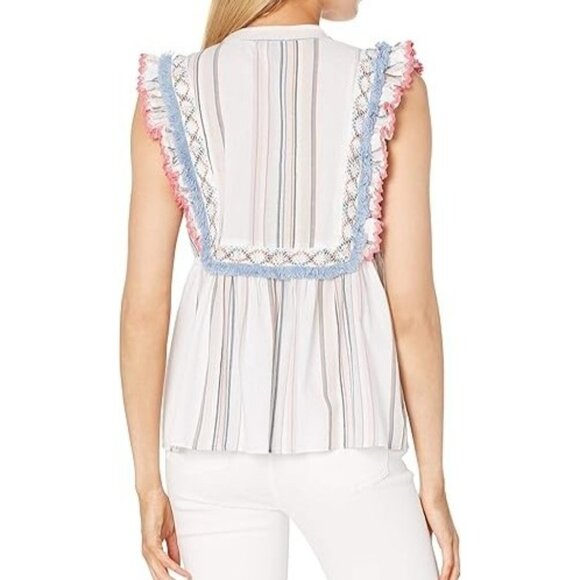 Ella Moss Natalia Babydoll Multicolored Striped Sleeveless Ruffle Peplum Top Med - Picture 2 of 10